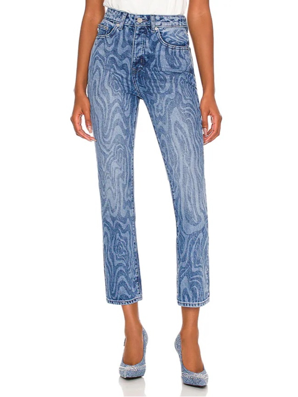 LOVERS & FRIENDS Reece High Rise Slim Straight Jean Swirl Print 27 Blue Canyon
